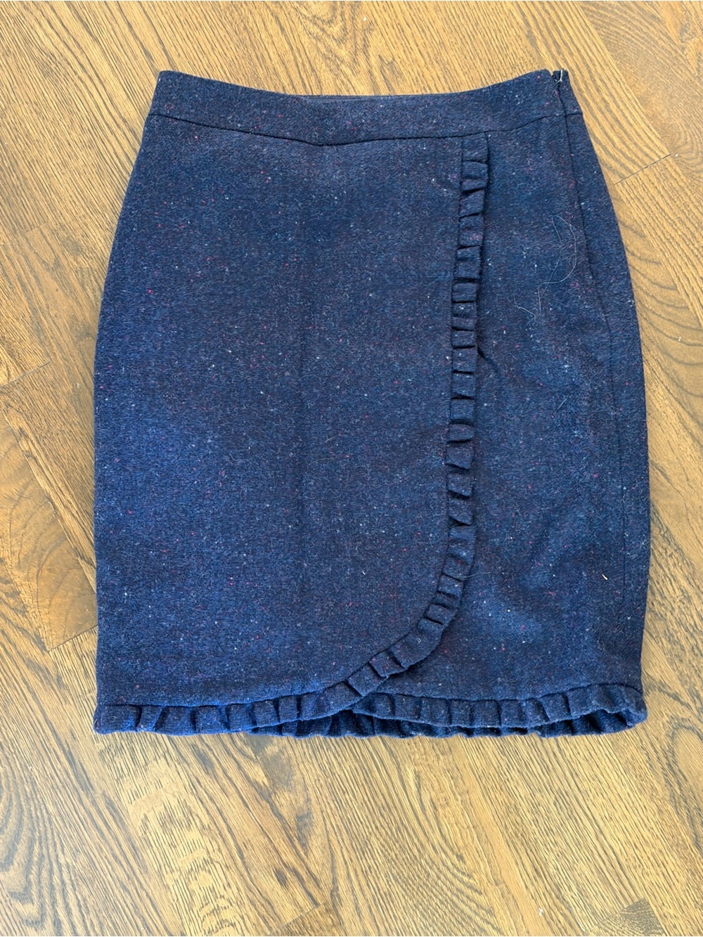 Talbots Navy Wool-Blend Pencil Skirt with Ruffle Trim